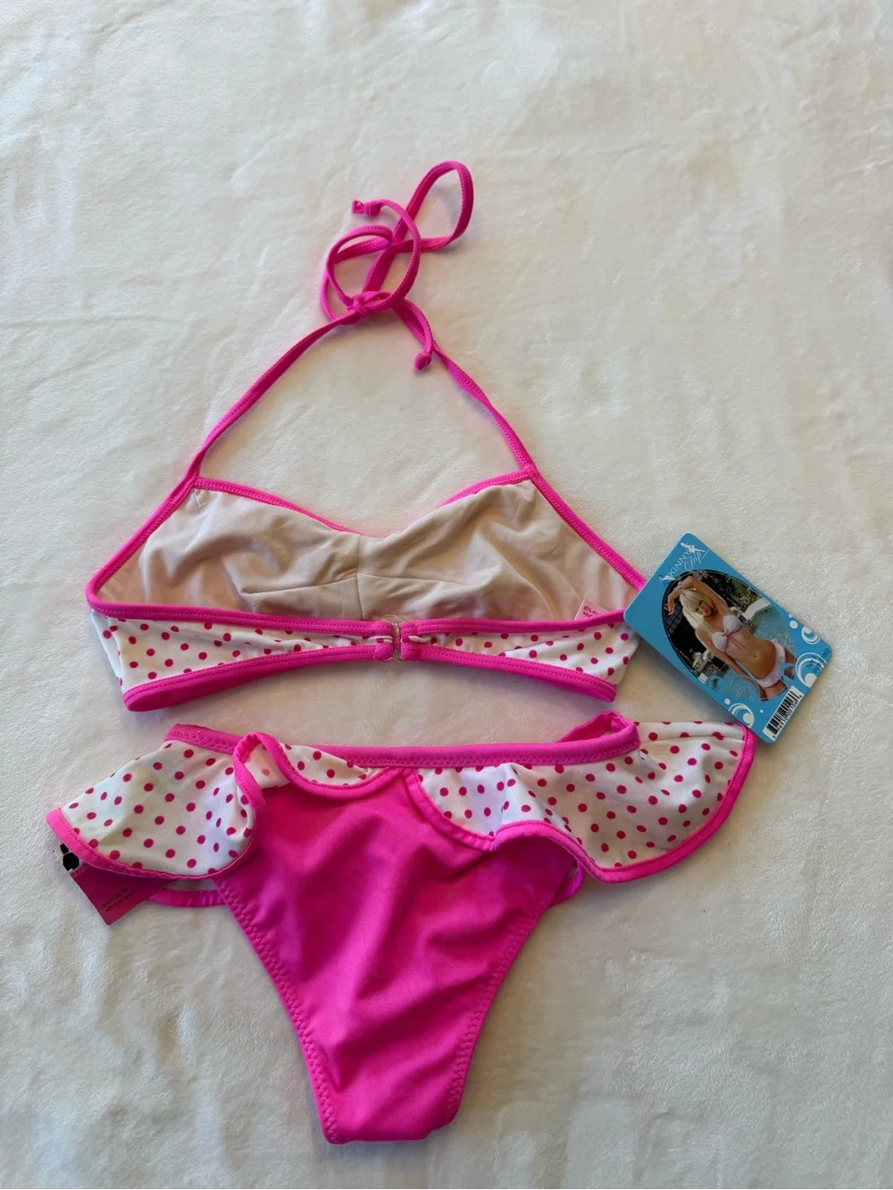 Women's Pink Polka Dot Ruffle Bikini Set